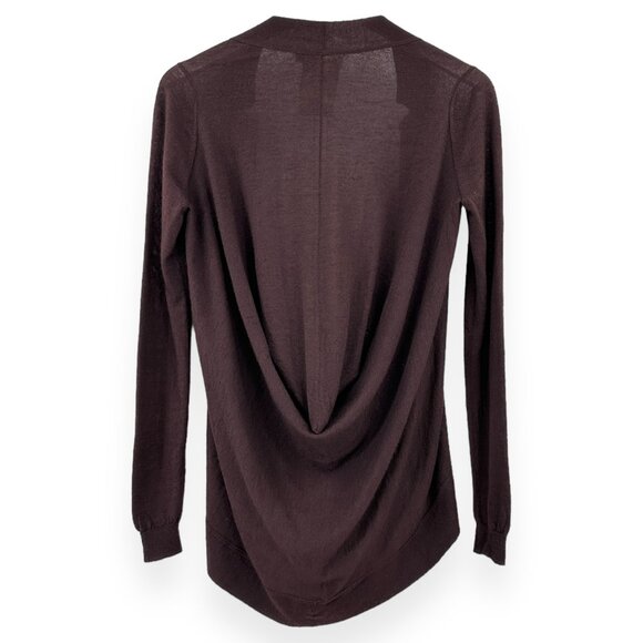 Jil Sander Brown Eggplant Purple Draped Back Cashmere Silk Open Cardigan Sweater - Picture 2 of 6
